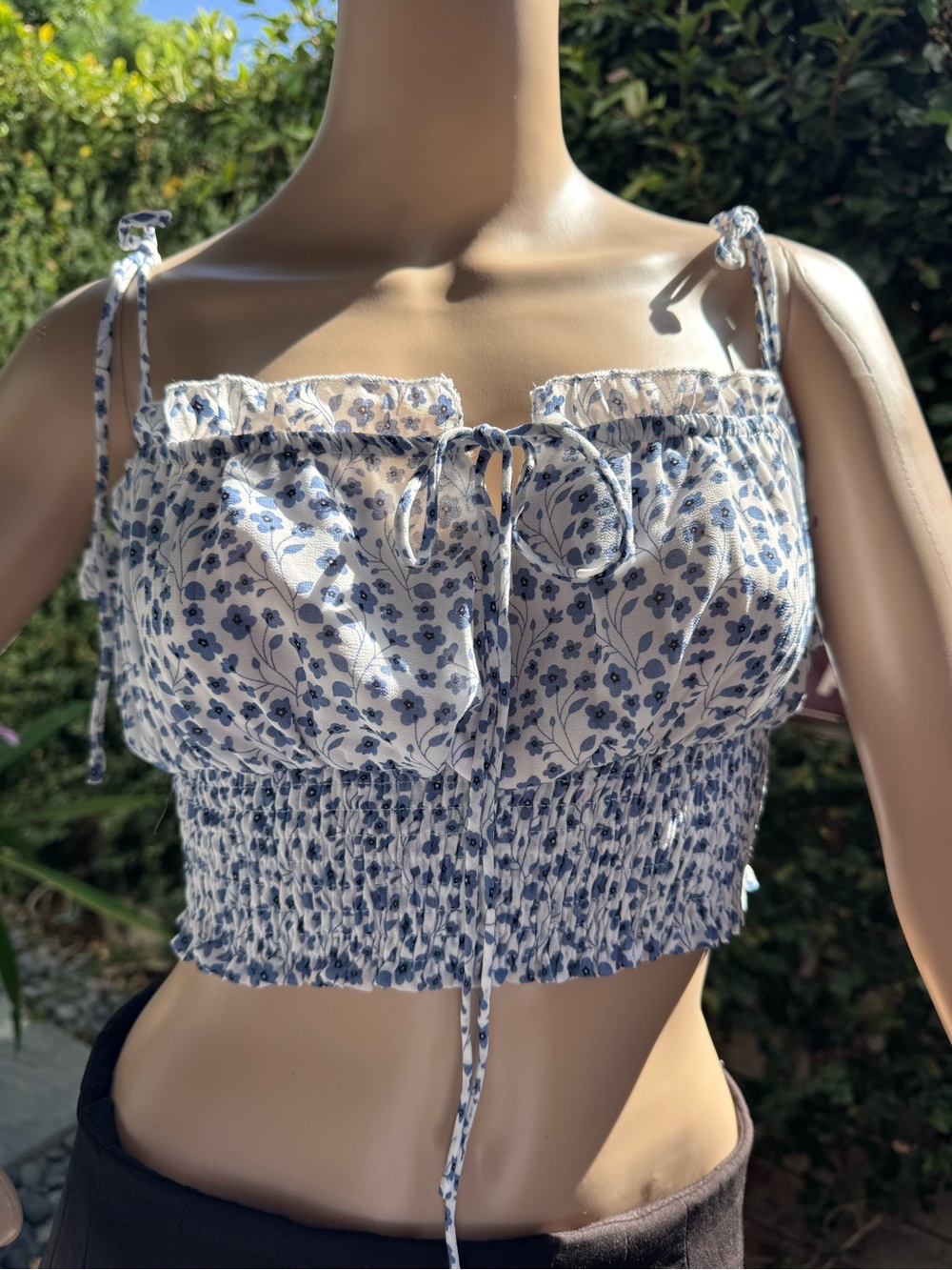 Princess Polly White Crop Top with Blue Floral Print